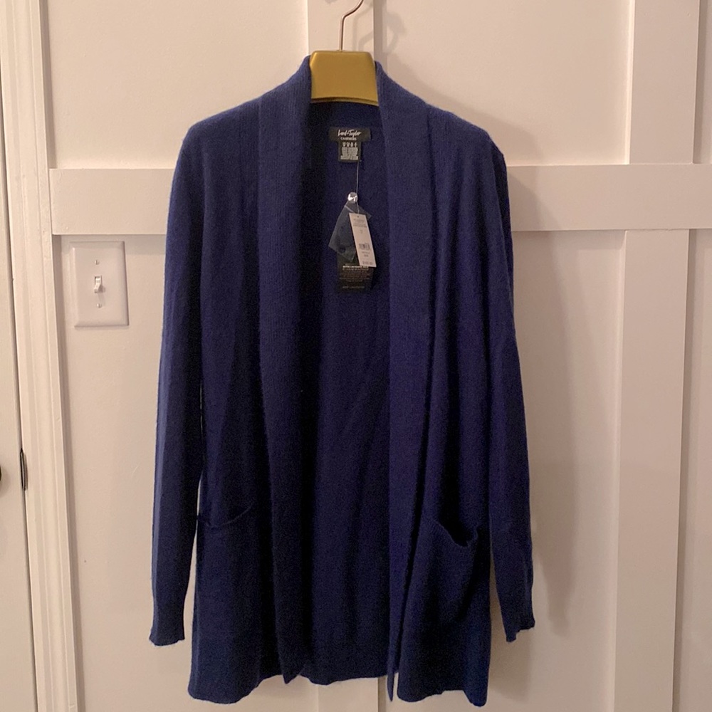 Lord and Taylor, cashmere navy cardigan sweater • M